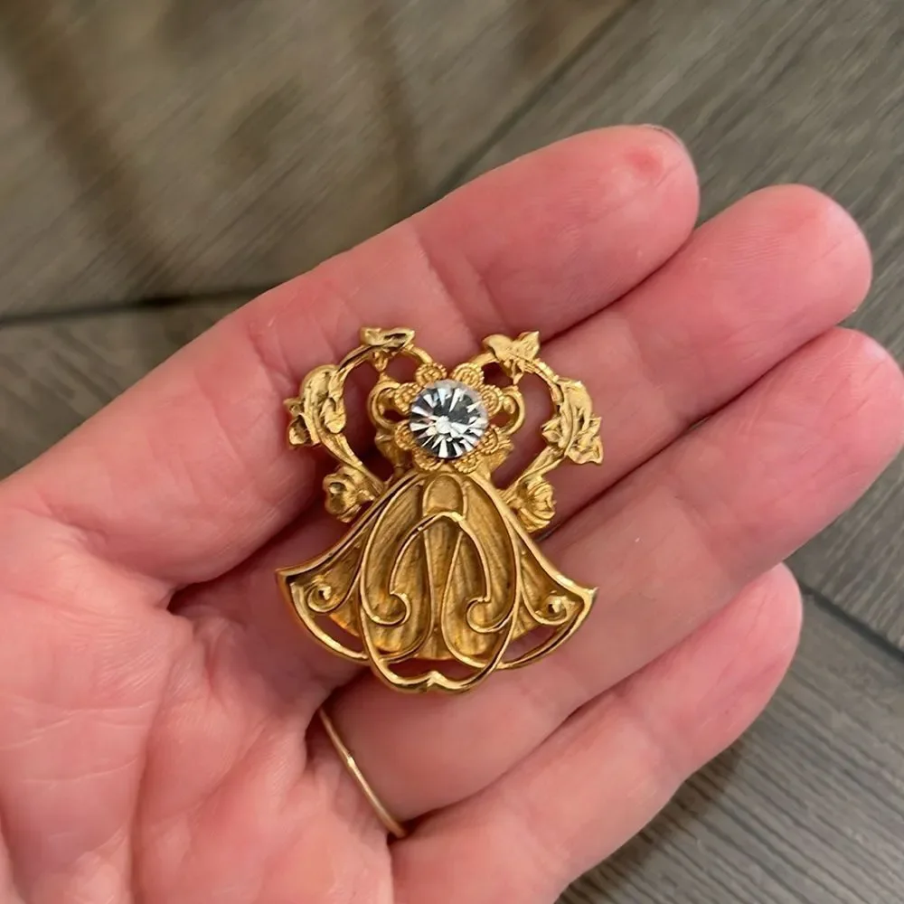 Vintage “Jane” Davis 1998 AOL Art Deco Divine Symbol Brooch Crystal Accent Angel